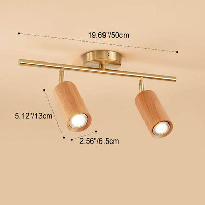 Nordic Minimalist Walnut Wood Spotlight Linear Track 1/2/3/4 Light LED Semi-Flush Mount Ceiling Light