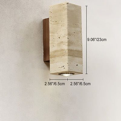 Japanischer Wabi-Sabi Runder Quadrat Gelber Travertin Gummi Holz 1-Licht Spotlight Wandleuchte 