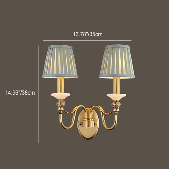 Traditional French Provincial Fabric Cone Copper Curved Arm 1//2 Light Wall Sconce Lamp