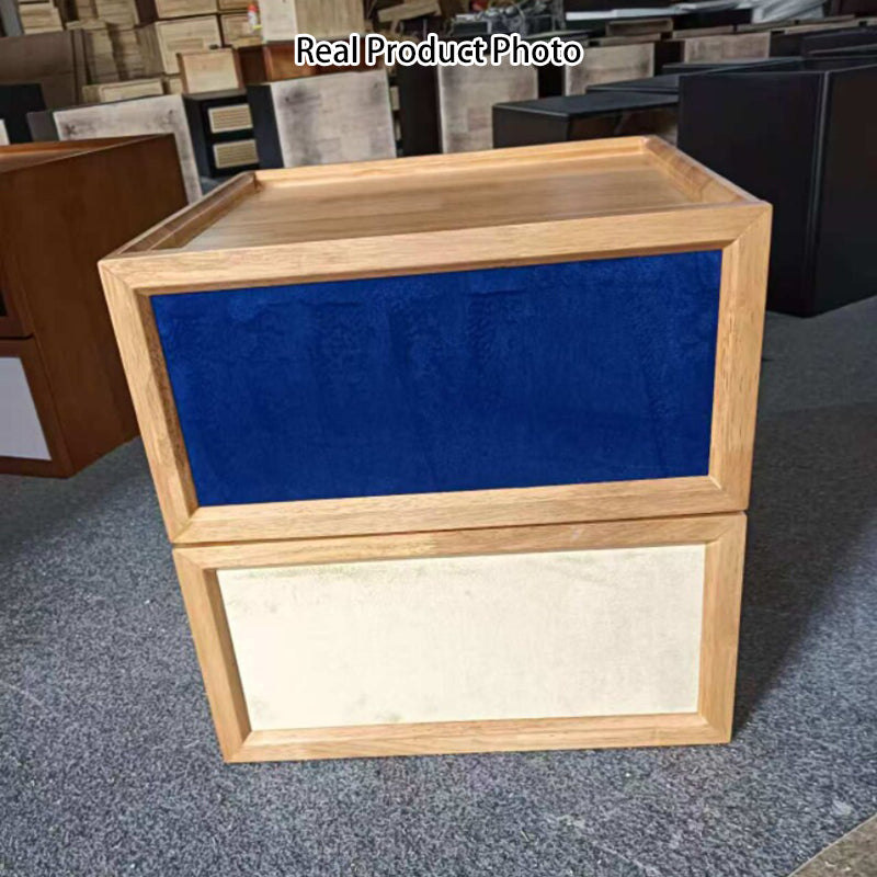Moderner minimalistischer rechteckiger Nachttisch aus Gummibaumholz und massiver Kiefer mit 2 Schubladen für das Schlafzimmer 