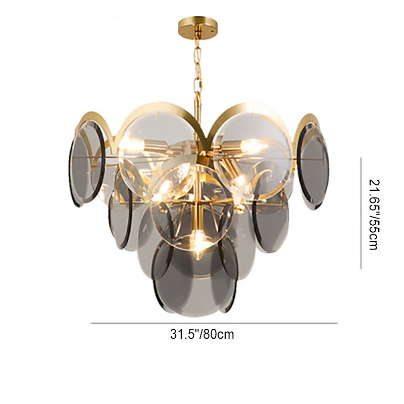 Moderner Luxus-Kronleuchter mit goldenem Finish, abgestufter Glasscheibenschirm, 7/13 Lichter, für Wohnzimmer 