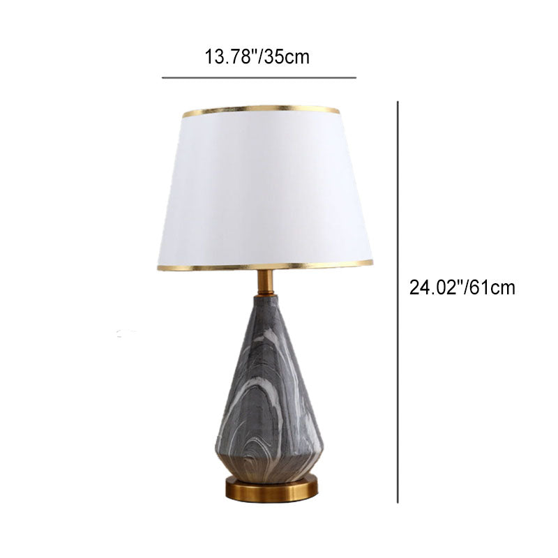 Pantalla de lámpara de tela simple nórdica con patrón de piedra Base de cerámica 1-luz lámpara de mesa 