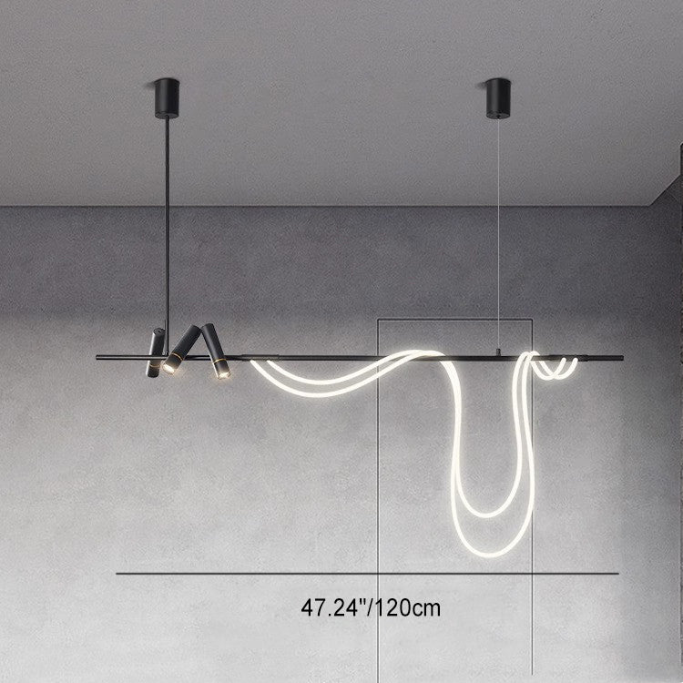 Lámpara colgante LED lineal de arco contemporánea y creativa de hierro y silicona para isla de cocina y comedor 