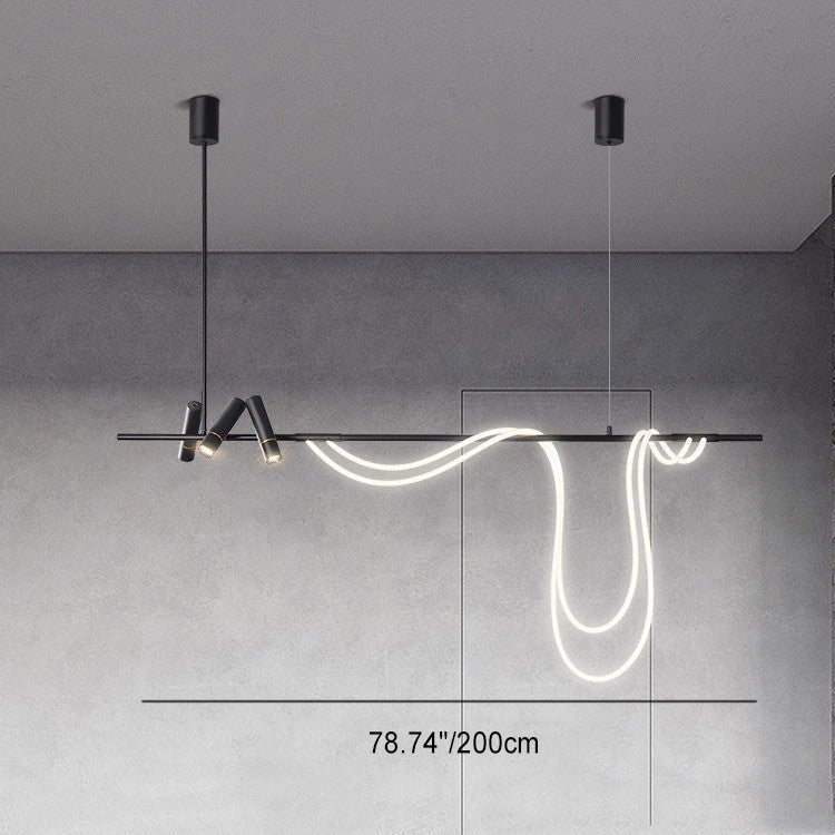 Lámpara colgante LED lineal de arco contemporánea y creativa de hierro y silicona para isla de cocina y comedor 