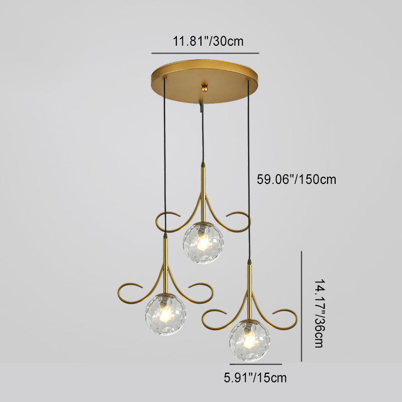Lustre à 3 lumières en fer et verre avec barbes nordiques contemporaines pour salle à manger 