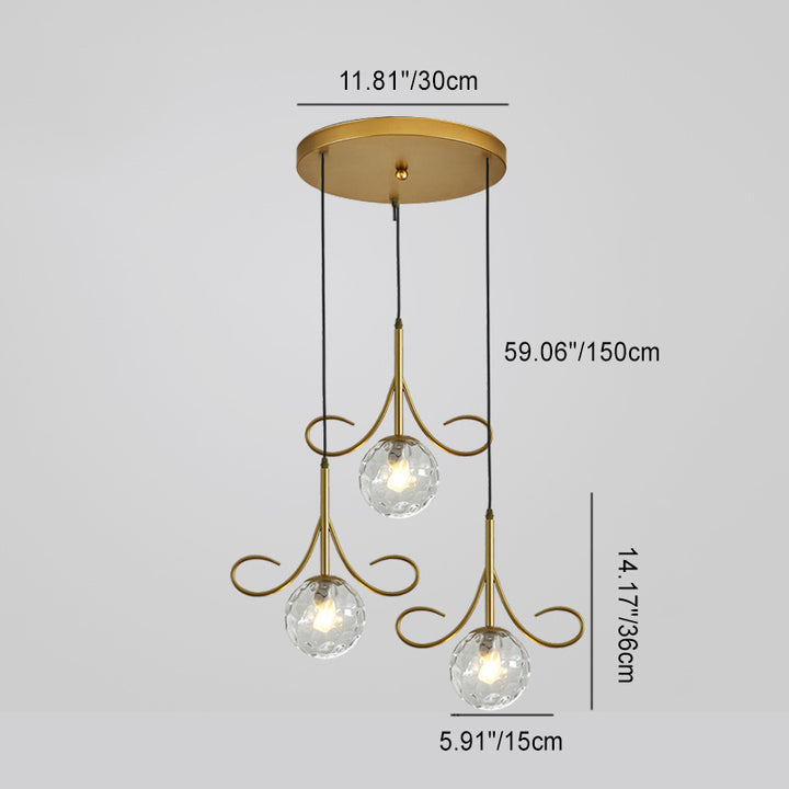 Lustre à 3 lumières en fer et verre avec barbes nordiques contemporaines pour salle à manger 