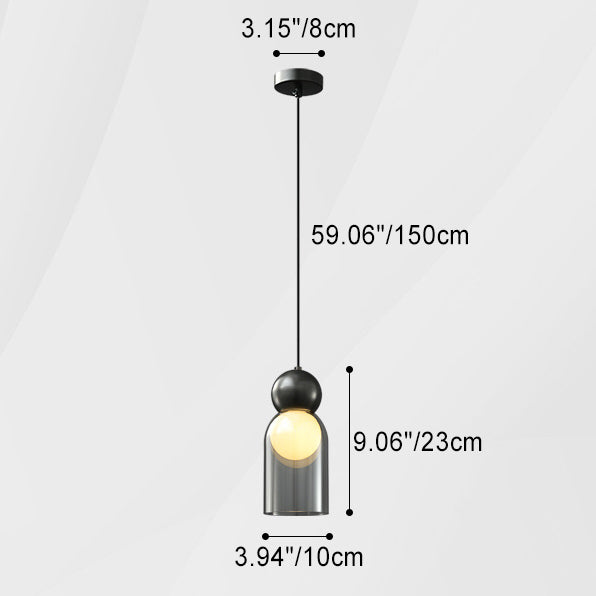 Zeitgenössische nordische runde Kugelzylinder-Kupferglas-1-Licht-Pendelleuchte für Wohnzimmer 