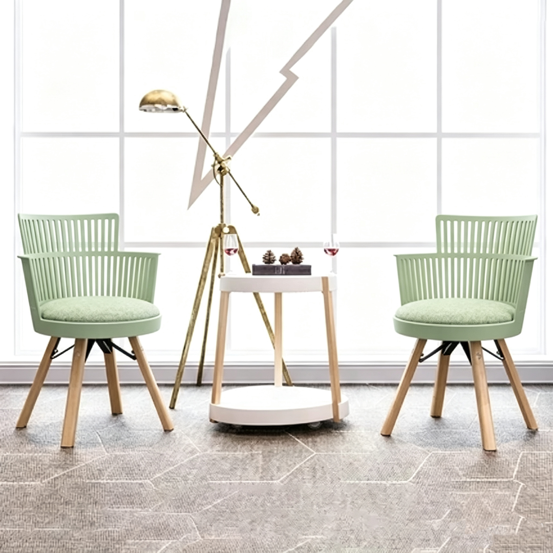 Contemporary Nordic PP Iron &amp; Beech Wood Dining Chair With Slatted Back &amp; Round Upholstered Seat - Armchair For Dining Room, Kitchen &amp; Cafe