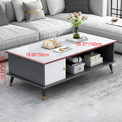 Mesa de café rectangular nórdica contemporánea de MDF y hierro con 1/2 cajón para sala de estar 