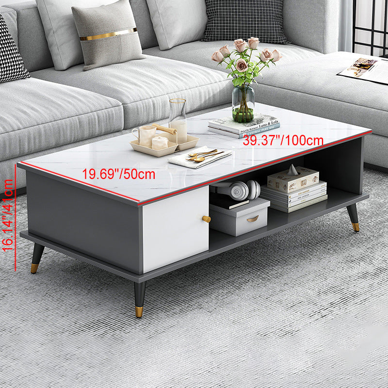 Mesa de café rectangular nórdica contemporánea de MDF y hierro con 1/2 cajón para sala de estar 