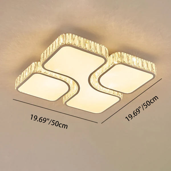 Contemporary Luxury Rectangular PC Iron Crystal LED Flush Mount Light For Living Room &amp; Bedroom