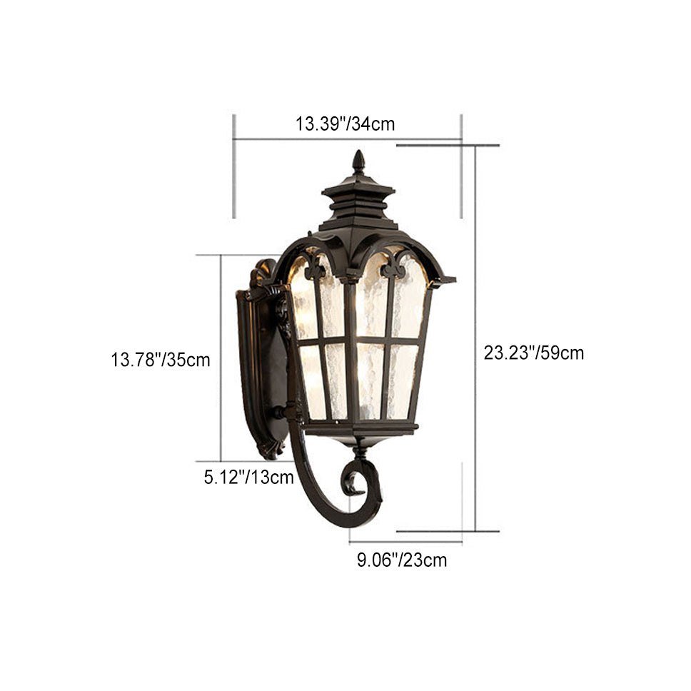 Cilindro de vidrio de aluminio impermeable tradicional europeo con ondas para lámpara de pared de 1 luz para patio exterior 