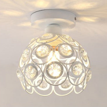 Moderne minimalistische runde Kuppel Eisen Kristall 1-Licht Semi-Flush Mount Deckenleuchte für Wohnzimmer 