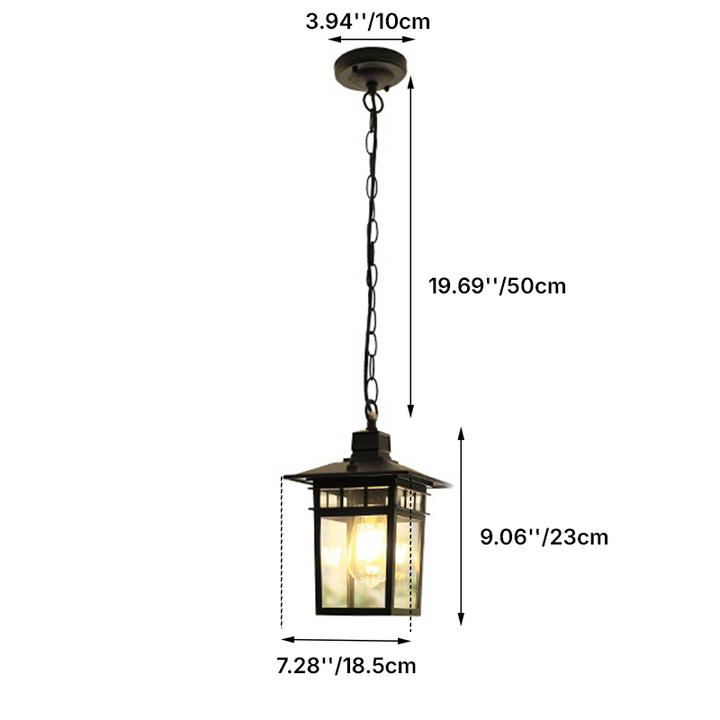 Suspension étanche pour patio à 1 lumière en verre et aluminium, cage carrée européenne extérieure 