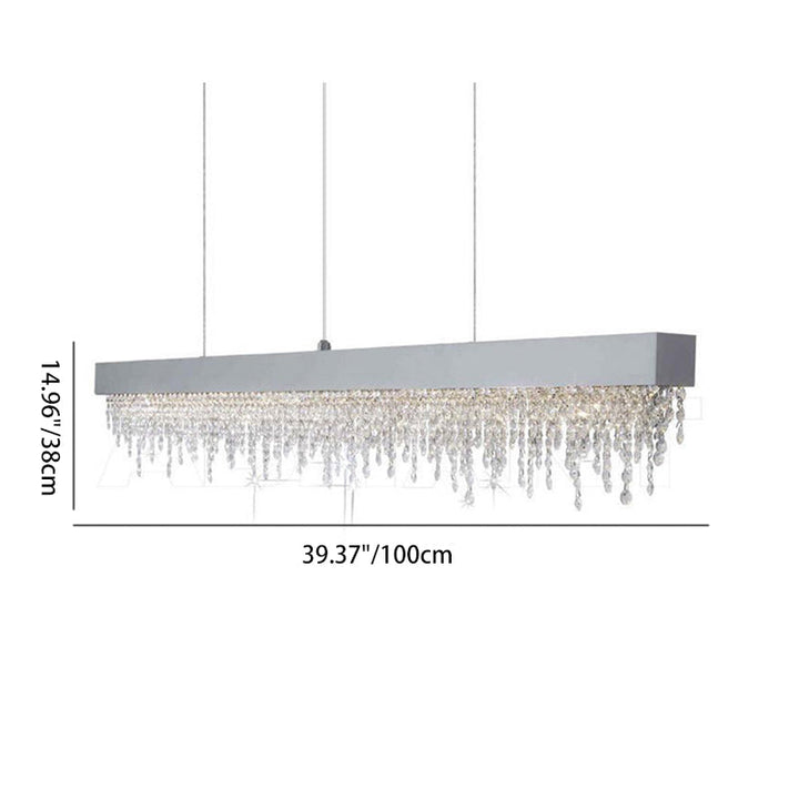 Lustre LED rectangulaire en acier inoxydable avec cristaux de luxe contemporain pour salle à manger 