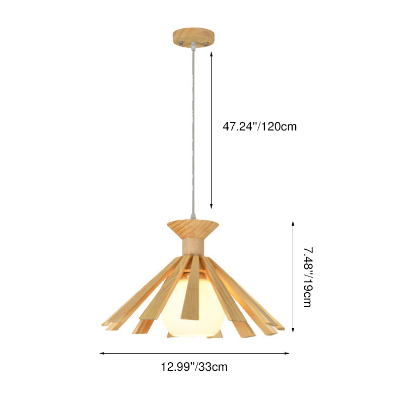 Traditional Japanese Round Wood 1-Light Pendant Light For Bedroom