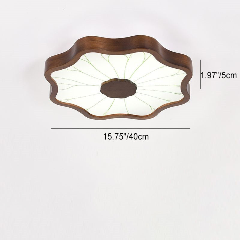 Traditionelle chinesische Lotusblatt-Deckenleuchte aus Holz, Eisen, Acryl, LED-Unterputz-Deckenleuchte für Wohnzimmer 