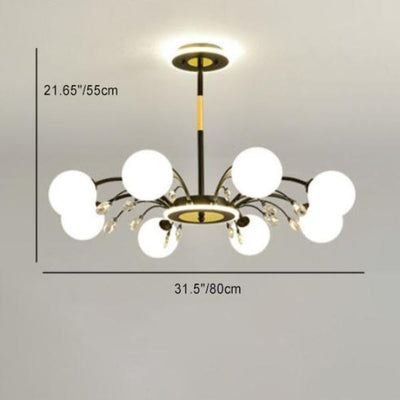 Moderner Mid-Century Eisen Kugelglasschirm 6/8/10-Licht Kronleuchter für Wohnzimmer 