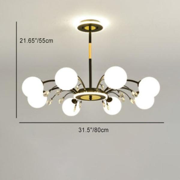 Moderner Mid-Century Eisen Kugelglasschirm 6/8/10-Licht Kronleuchter für Wohnzimmer 