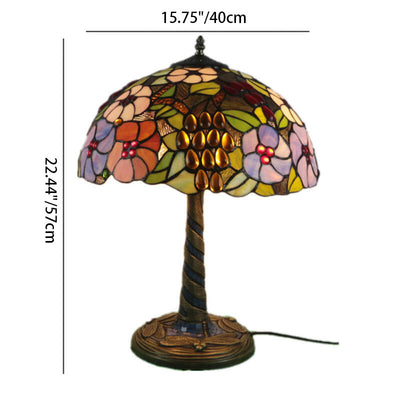 Traditional Tiffany Flower Decor Stained Glass Dome 2-Light Table Lamp For Bedroom