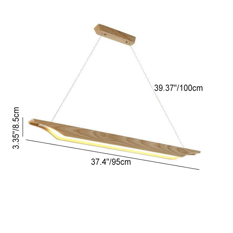 Japanese Minimalist Long Strip Ash Wood Acrylic Shade LED Island Light Pendant Light