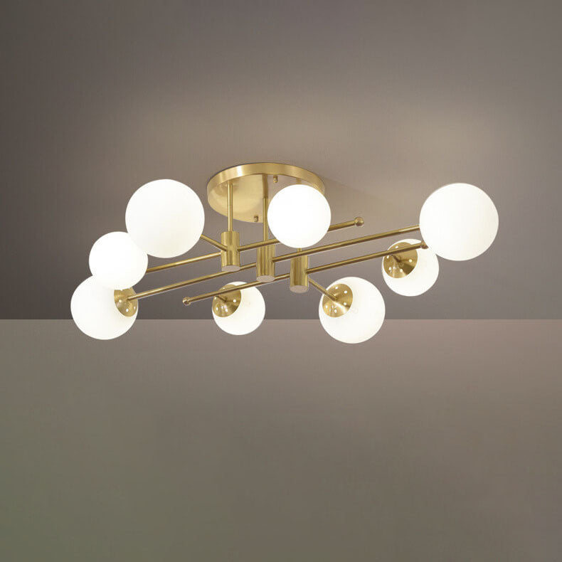 Luz de techo semiempotrada de lujo nórdico de vidrio mágico con línea de latón de 6/8 luces 