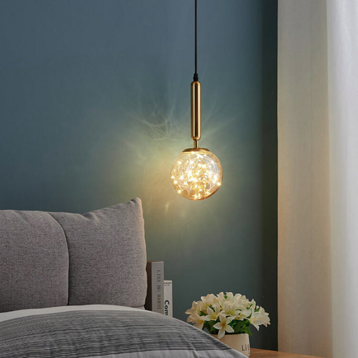 Lámpara colgante moderna de una luz con esfera de vidrio 