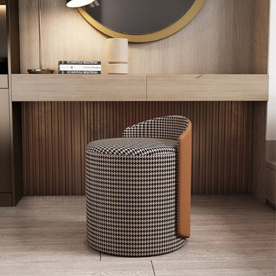 Modern Minimalist Cylindrical Fabric Tech Leather Iron Vanity Stool Backless Armless For Bedroom