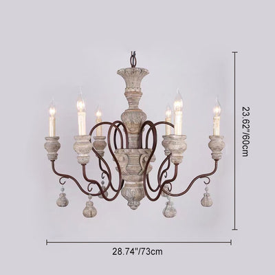 Chandelier Traditionnel Rustique Texturé Cylindre Fer Bois 6/8 Lumières Pour Salon 