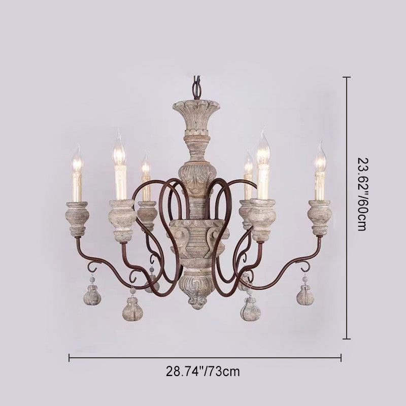 Chandelier Traditionnel Rustique Texturé Cylindre Fer Bois 6/8 Lumières Pour Salon 