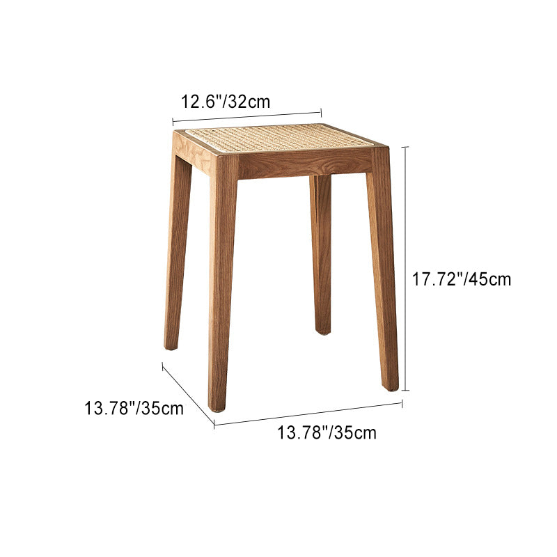 Traditional Japanese Round Rattan Weaving Ash Wood Frame Stackable Low Stool For Living Room