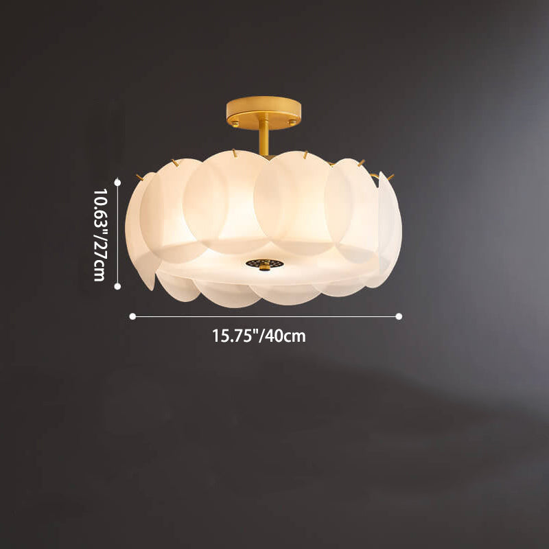French Glass Round Drum 5/6 Light Semi-Flush Mount Ceiling Light