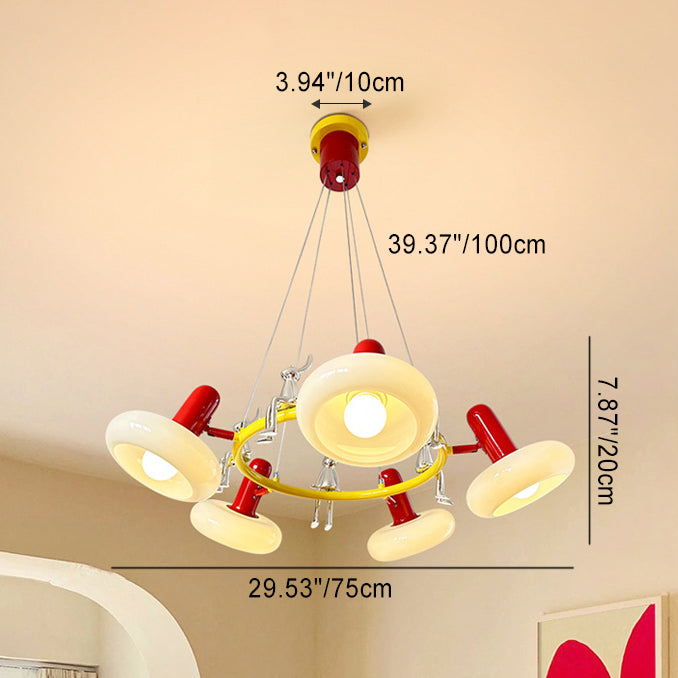 Lámpara de araña contemporánea con anillo de hierro nórdico y pantalla de vidrio de conejo de 3/5/6 luces para sala de estar 