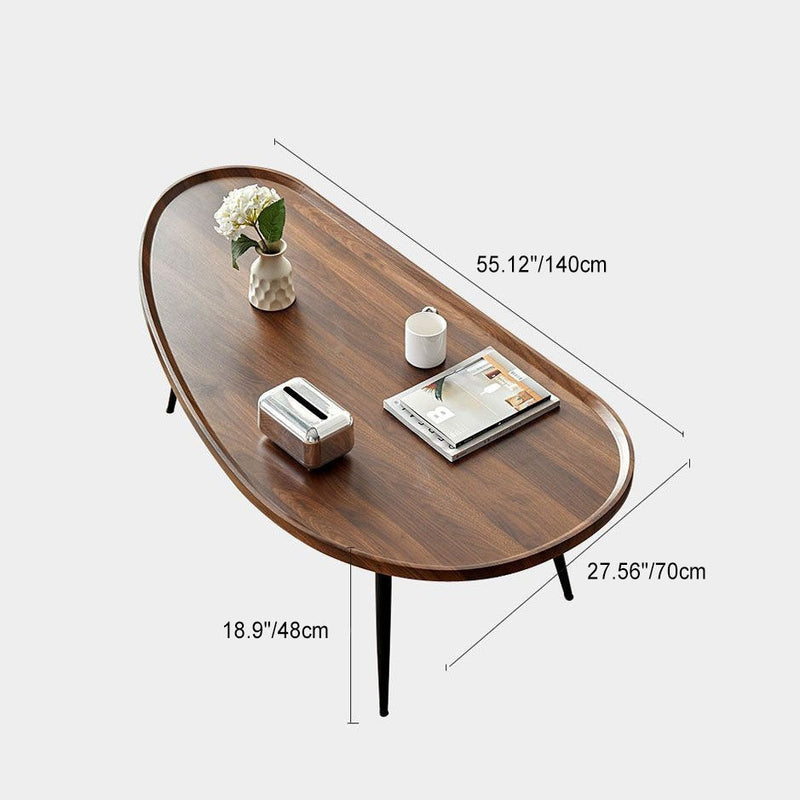 Mesa de café de hierro con forma ovalada y densidad de mango escandinava contemporánea de 4 patas para sala de estar 