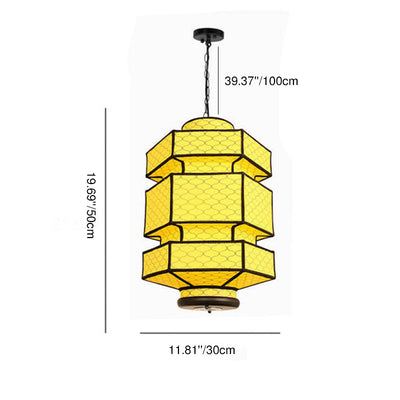 Lustre suspendu rétro hexagonal chinois en faux mouton de fer à 1 lumière 