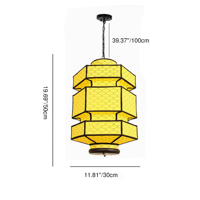 Lustre suspendu rétro hexagonal chinois en faux mouton de fer à 1 lumière 