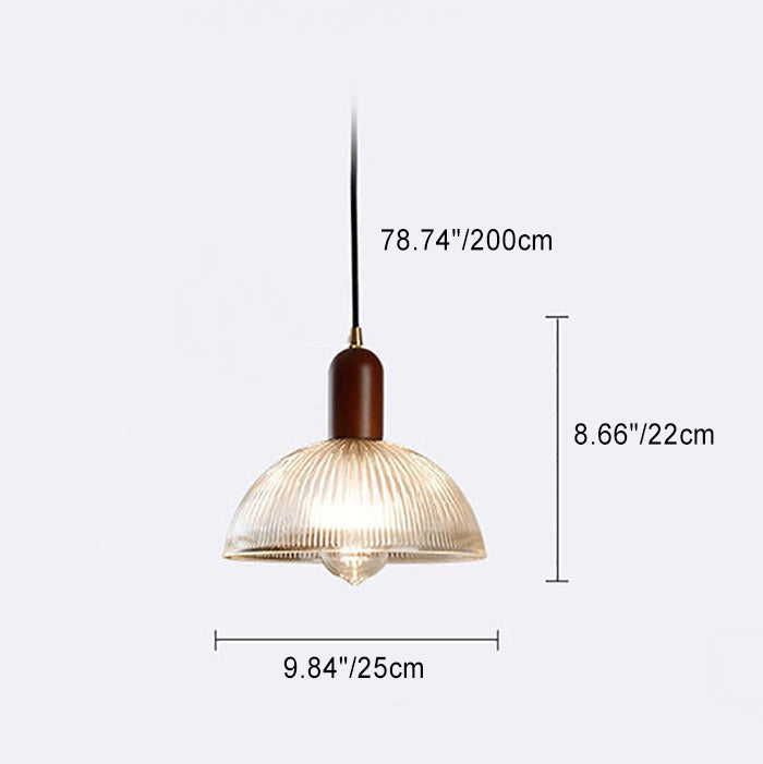 Lámpara Colgante de 1 Luz con Cúpula de Vidrio y Tazón Redondo Vintage Tradicional de Madera Maciza para Sala de Estar 
