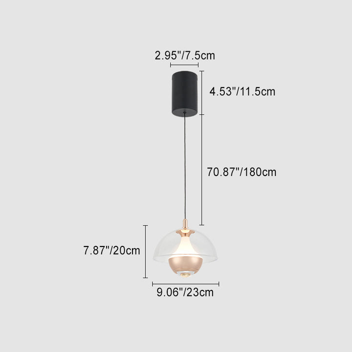 Moderne Einfachheit Hemisphäre Liftable Aluminium Acryl LED Pendelleuchte für Esszimmer 