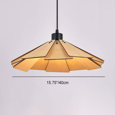 Japanese Retro Solid Wood Hollow Umbrella Shade 1-Light Pendant Light