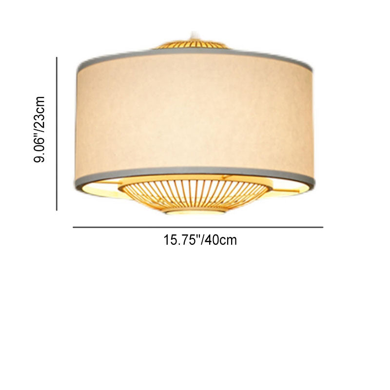 Contemporary Scandinavian Zen Bamboo Weaving Parchment Drum 1-Light Pendant Light for Living Room