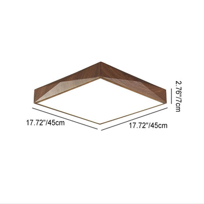 Modern Minimalist Wood Grain Square Geometry LED Flush Mount Ceiling Light