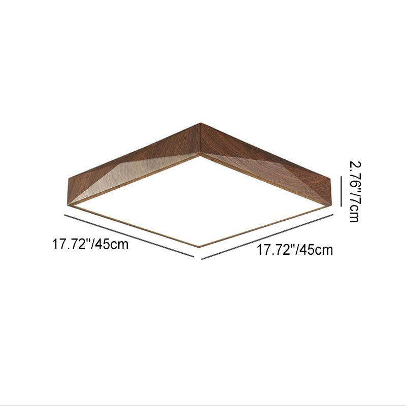 Modern Minimalist Wood Grain Square Geometry LED Flush Mount Ceiling Light