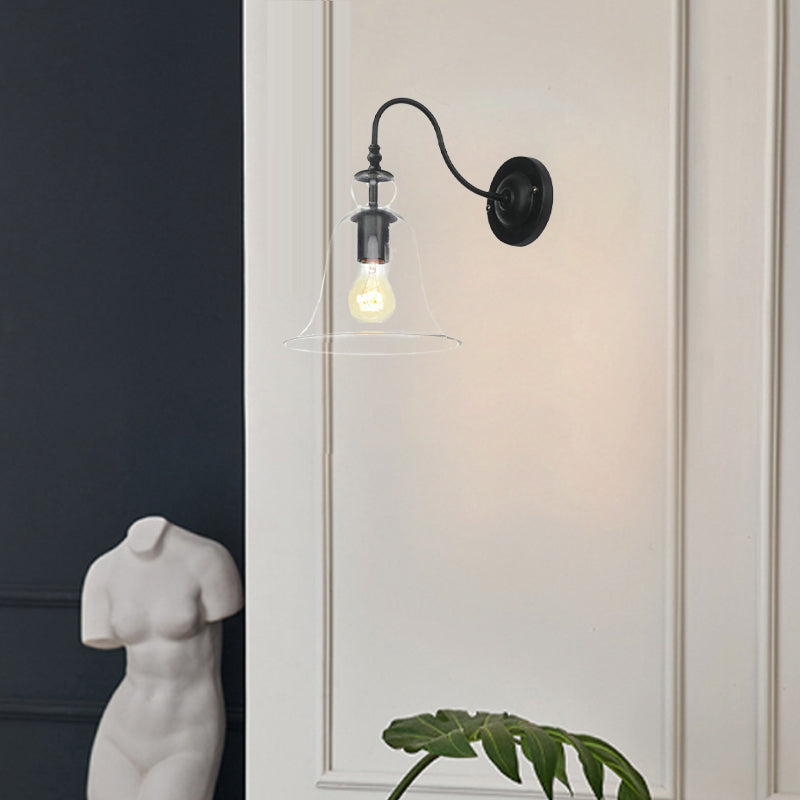 Vintage Industrial Clear Glass Bell 1-Light Wall Sconce Lamp