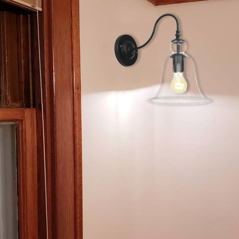 Vintage Industrial Clear Glass Bell 1-Light Wall Sconce Lamp