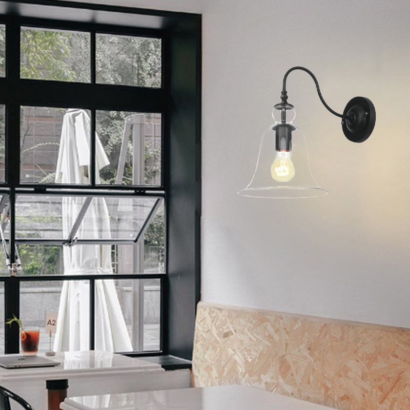 Vintage Industrial Clear Glass Bell 1-Light Wall Sconce Lamp