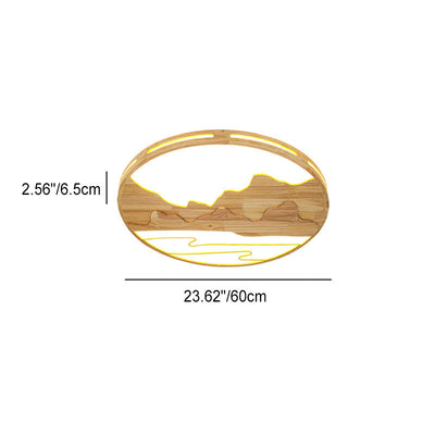 Plafonnier LED rond en bois moderne chinois avec design de montagne 