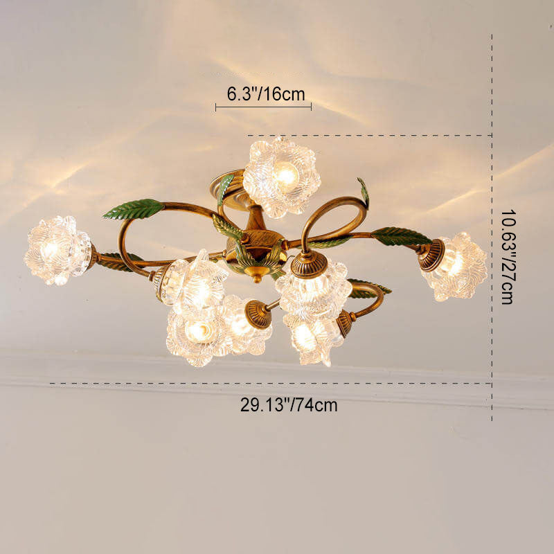 Modern Idyllic Iron Flower Branch 6/8/10-Light Semi-Flush Mount Lighting