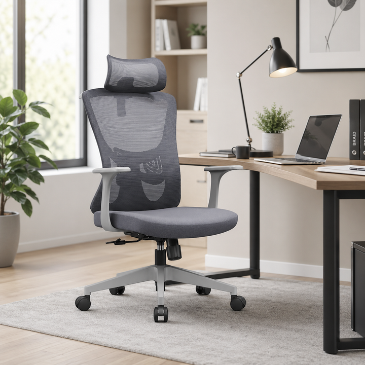 Modern Minimalist High-Back Mesh Staff Office Chair - Adjustable Headrest With Hanger Silent Casters Desk Chair For Home Office