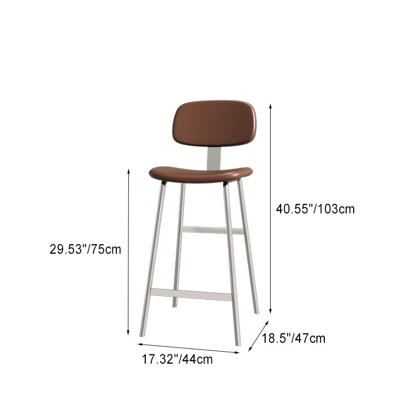 Tabouret de bar contemporain en cuir PU incurvé avec pieds en fer, dossier et repose-pieds pour salle à manger 