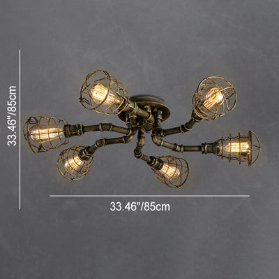 Industrial Vintage Water Pipe Round Iron 4/6/8 Light Flush Mount Ceiling Light